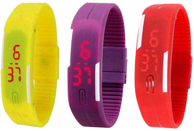 

Kissu Led Band Watch Combo of 3 Yellow, Purple And Red Watch - For Couple
