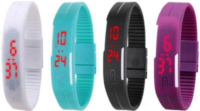 NS18 Silicone Led Magnet Band Watch Combo of 4 White, Sky Blue, Black And Purple Digital Watch  - For Couple   Watches  (NS18)