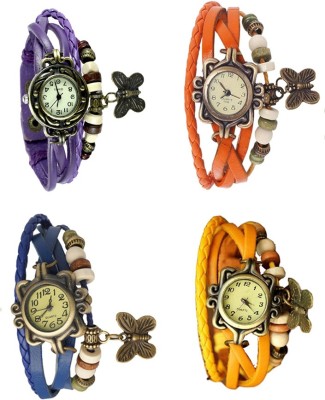 NS18 Vintage Butterfly Rakhi Combo of 4 Purple, Blue, Orange And Yellow Analog Watch  - For Women   Watches  (NS18)