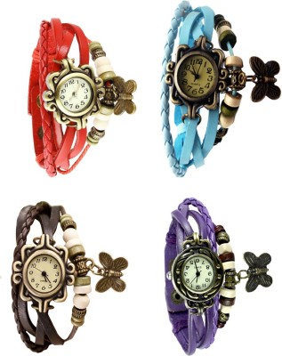 NS18 Vintage Butterfly Rakhi Combo of 4 Red, Brown, Sky Blue And Purple Analog Watch  - For Women   Watches  (NS18)