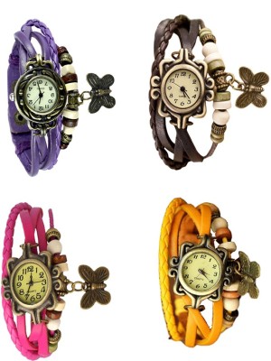 NS18 Vintage Butterfly Rakhi Combo of 4 Purple, Pink, Brown And Yellow Analog Watch  - For Women   Watches  (NS18)
