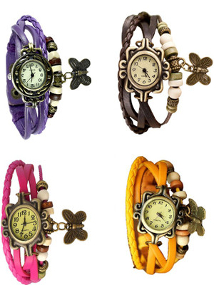 

NS18 Vintage Butterfly Rakhi Combo of 4 Purple, Pink, Brown And Yellow Watch - For Women