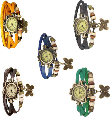 

Kissu Vintage Rakhi Combo of 5 Yellow, Black, Blue, Brown And Green Watch - For Women