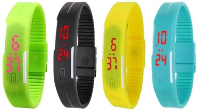 NS18 Silicone Led Magnet Band Watch Combo of 4 Green, Black, Yellow And Sky Blue Digital Watch  - For Couple   Watches  (NS18)