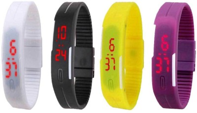 NS18 Silicone Led Magnet Band Watch Combo of 4 White, Black, Yellow And Purple Digital Watch  - For Couple   Watches  (NS18)