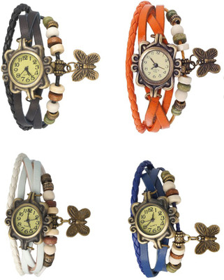 

Kissu Vintage Rakhi Combo of 4 Black, White, Orange And Blue Watch - For Women