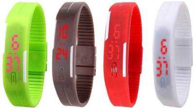 NS18 Silicone Led Magnet Band Combo of 4 Green, Brown, Red And White Digital Watch  - For Boys & Girls   Watches  (NS18)