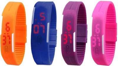 NS18 Silicone Led Magnet Band Watch Combo of 4 Orange, Blue, Purple And Pink Digital Watch  - For Couple   Watches  (NS18)