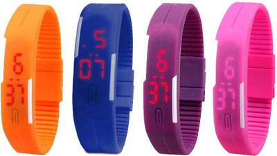 NS18 Silicone Led Magnet Band Watch Combo of 4 Orange, Blue, Purple And Pink Digital Watch  - For Couple   Watches  (NS18)