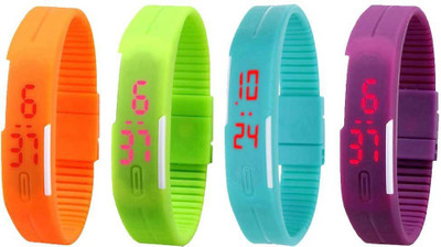 

NS18 Silicone Led Magnet Band Watch Combo of 4 Orange, Green, Sky Blue And Purple Watch - For Couple