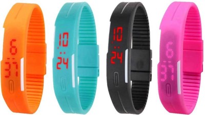 NS18 Silicone Led Magnet Band Combo of 4 Orange, Sky Blue, Black And Pink Digital Watch  - For Boys & Girls   Watches  (NS18)
