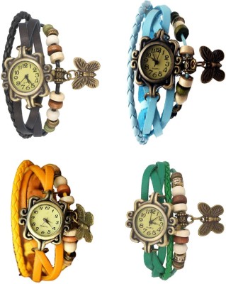 NS18 Vintage Butterfly Rakhi Combo of 4 Black, Yellow, Sky Blue And Green Analog Watch  - For Women   Watches  (NS18)