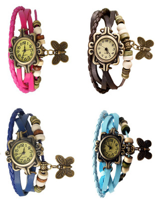 

NS18 Vintage Butterfly Rakhi Combo of 4 Pink, Blue, Brown And Sky Blue Watch - For Women