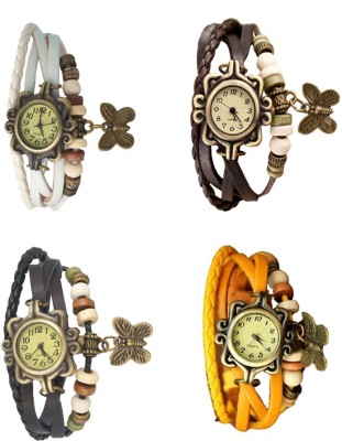 NS18 Vintage Butterfly Rakhi Combo of 4 White, Black, Brown And Yellow Analog Watch  - For Women   Watches  (NS18)