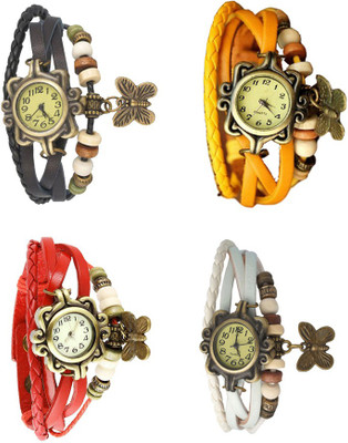 

Kissu Vintage Rakhi Combo of 4 Black, Red, Yellow And White Watch - For Women