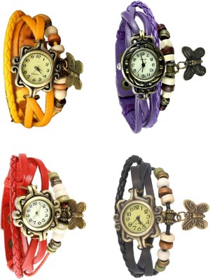 NS18 Vintage Butterfly Rakhi Combo of 4 Yellow, Red, Purple And Black Analog Watch  - For Women   Watches  (NS18)