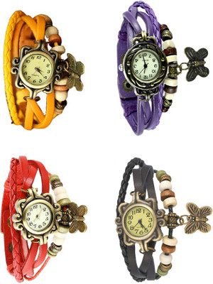 

Kissu Vintage Rakhi Combo of 4 Yellow, Red, Purple And Black Watch - For Women