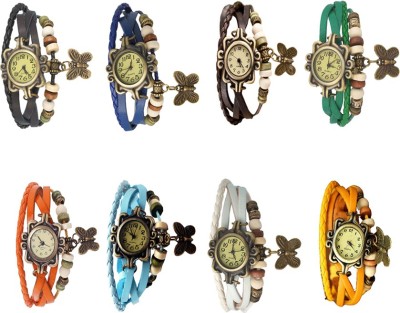 NS18 Vintage Butterfly Rakhi Combo of 8 Sky Blue, White, Yellow, Black, Blue, Brown, Orange And Green Analog Watch  - For Women   Watches  (NS18)