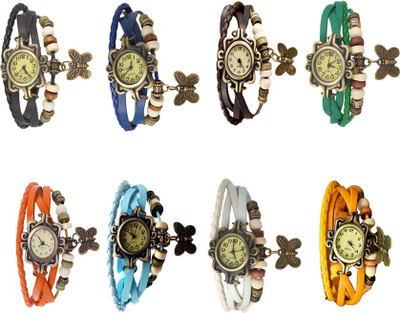 

Kissu Vintage Rakhi Combo of 8 Sky Blue, White, Yellow, Black, Blue, Brown, Orange And Green Watch - For Women