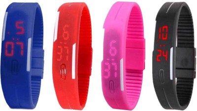 NS18 Silicone Led Magnet Band Combo of 4 Blue, Red, Pink And Black Digital Watch  - For Boys & Girls   Watches  (NS18)