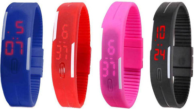 

Kissu Led Magnet Band Combo of 4 Blue, Red, Pink And Black Watch - For Men & Women