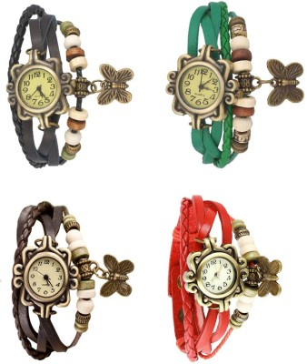 NS18 Vintage Butterfly Rakhi Combo of 4 Black, Brown, Green And Red Analog Watch  - For Women   Watches  (NS18)