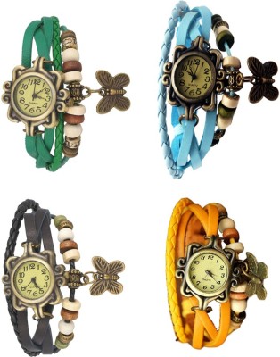 NS18 Vintage Butterfly Rakhi Combo of 4 Green, Black, Sky Blue And Yellow Analog Watch  - For Women   Watches  (NS18)