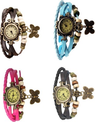 NS18 Vintage Butterfly Rakhi Combo of 4 Brown, Pink, Sky Blue And Black Analog Watch  - For Women   Watches  (NS18)