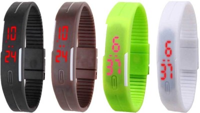 NS18 Silicone Led Magnet Band Combo of 4 Black, Brown, Green And White Digital Watch  - For Boys & Girls   Watches  (NS18)