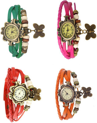 

Kissu Vintage Rakhi Combo of 4 Green, Red, Pink And Orange Watch - For Women