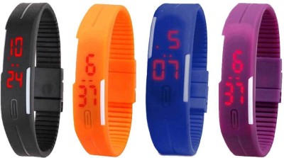 NS18 Silicone Led Magnet Band Watch Combo of 4 Black, Orange, Blue And Purple Digital Watch  - For Couple   Watches  (NS18)
