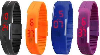 

Kissu Led Magnet Band Combo of 4 Black, Orange, Blue And Purple Watch - For Men & Women