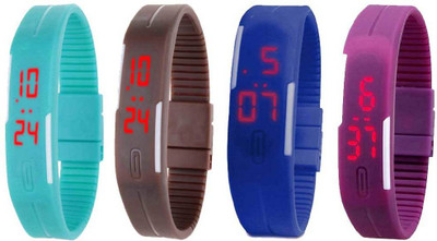 

NS18 Silicone Led Magnet Band Watch Combo of 4 Sky Blue, Brown, Blue And Purple Watch - For Couple