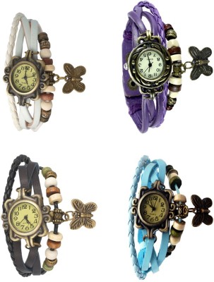 NS18 Vintage Butterfly Rakhi Combo of 4 White, Black, Purple And Sky Blue Analog Watch  - For Women   Watches  (NS18)
