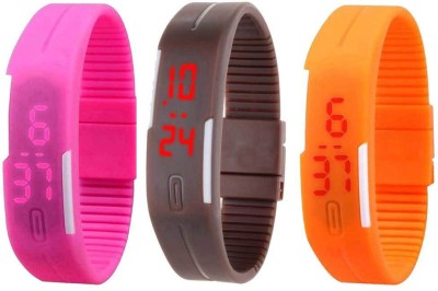 NS18 Silicone Led Magnet Band Combo of 3 Pink, Brown And Orange Digital Watch  - For Boys & Girls   Watches  (NS18)