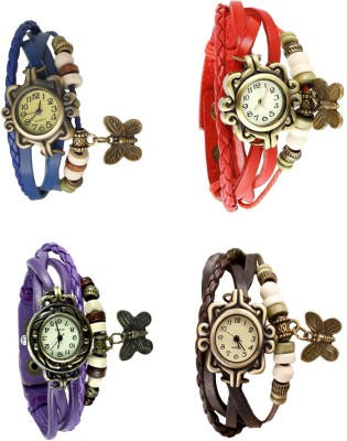NS18 Vintage Butterfly Rakhi Combo of 4 Blue, Purple, Red And Brown Analog Watch  - For Women   Watches  (NS18)