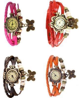 

NS18 Vintage Butterfly Rakhi Combo of 4 Pink, Brown, Red And Orange Watch - For Women