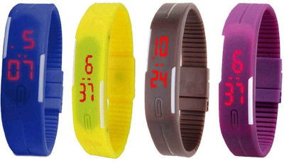 

NS18 Silicone Led Magnet Band Watch Combo of 4 Blue, Yellow, Brown And Purple Watch - For Couple