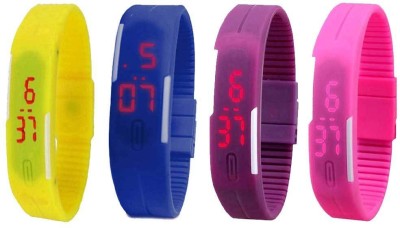 NS18 Silicone Led Magnet Band Watch Combo of 4 Yellow, Blue, Purple And Pink Digital Watch  - For Couple   Watches  (NS18)