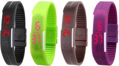 NS18 Silicone Led Magnet Band Watch Combo of 4 Black, Green, Brown And Purple Digital Watch  - For Couple   Watches  (NS18)