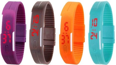 NS18 Silicone Led Magnet Band Watch Combo of 4 Purple, Brown, Orange And Sky Blue Digital Watch  - For Couple   Watches  (NS18)