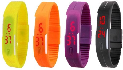NS18 Silicone Led Magnet Band Combo of 4 Yellow, Orange, Purple And Black Digital Watch  - For Boys & Girls   Watches  (NS18)