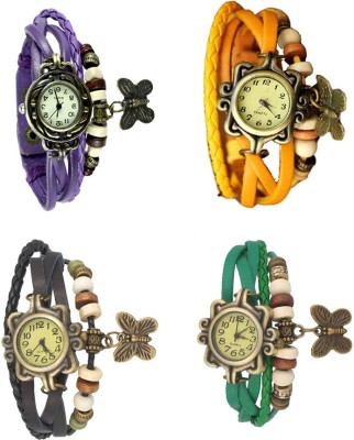 NS18 Vintage Butterfly Rakhi Combo of 4 Purple, Black, Yellow And Green Analog Watch  - For Women   Watches  (NS18)