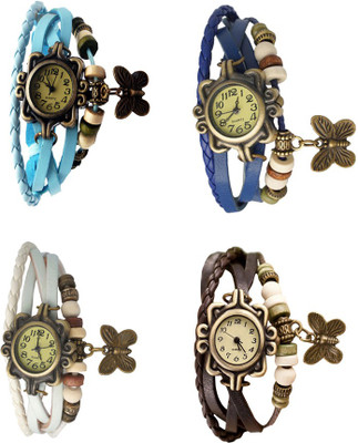 

Kissu Vintage Rakhi Combo of 4 Sky Blue, White, Blue And Brown Watch - For Women