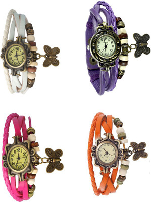 NS18 Vintage Butterfly Rakhi Combo of 4 White, Pink, Purple And Orange Analog Watch  - For Women   Watches  (NS18)