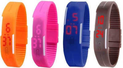NS18 Silicone Led Magnet Band Combo of 4 Orange, Pink, Blue And Brown Digital Watch  - For Boys & Girls   Watches  (NS18)