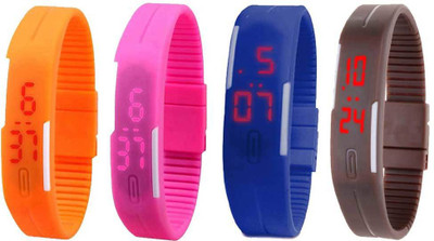 NS18 Silicone Led Magnet Band Combo of 4 Orange, Pink, Blue And Brown Digital Watch  - For Boys & Girls   Watches  (NS18)