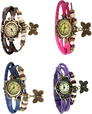 NS18 Vintage Butterfly Rakhi Combo of 4 Brown, Blue, Pink And Purple Analog Watch  - For Women   Watches  (NS18)