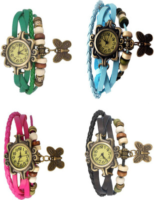 

NS18 Vintage Butterfly Rakhi Combo of 4 Green, Pink, Sky Blue And Black Watch - For Women