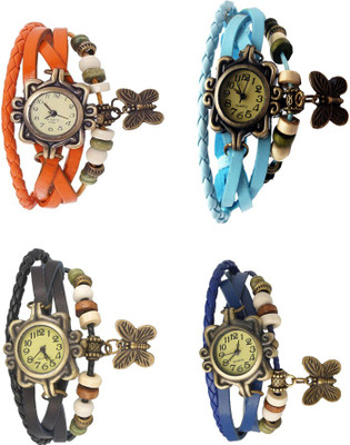 

NS18 Vintage Butterfly Rakhi Combo of 4 Orange, Black, Sky Blue And Blue Watch - For Women